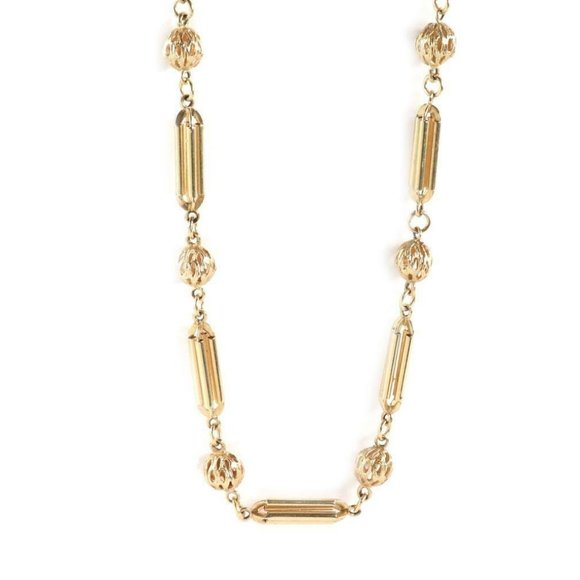14k Gold Column Bar & Filigree Ball Motif Necklace - Picture 1 of 6